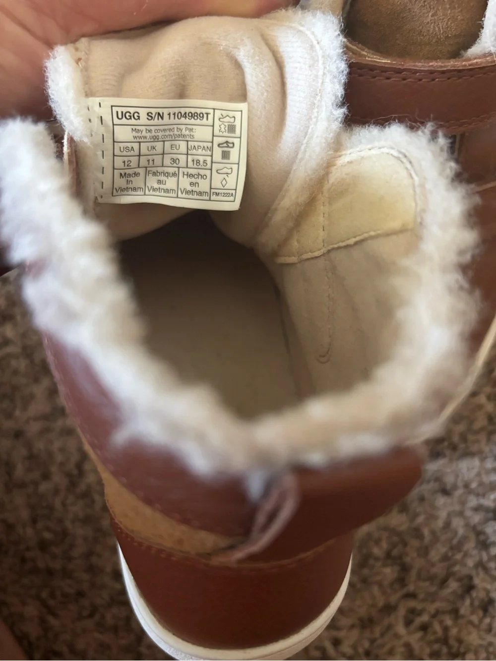 UGG Kids Brown High-Top Faux-Fur Sneakers with Hook-and-Loop Straps